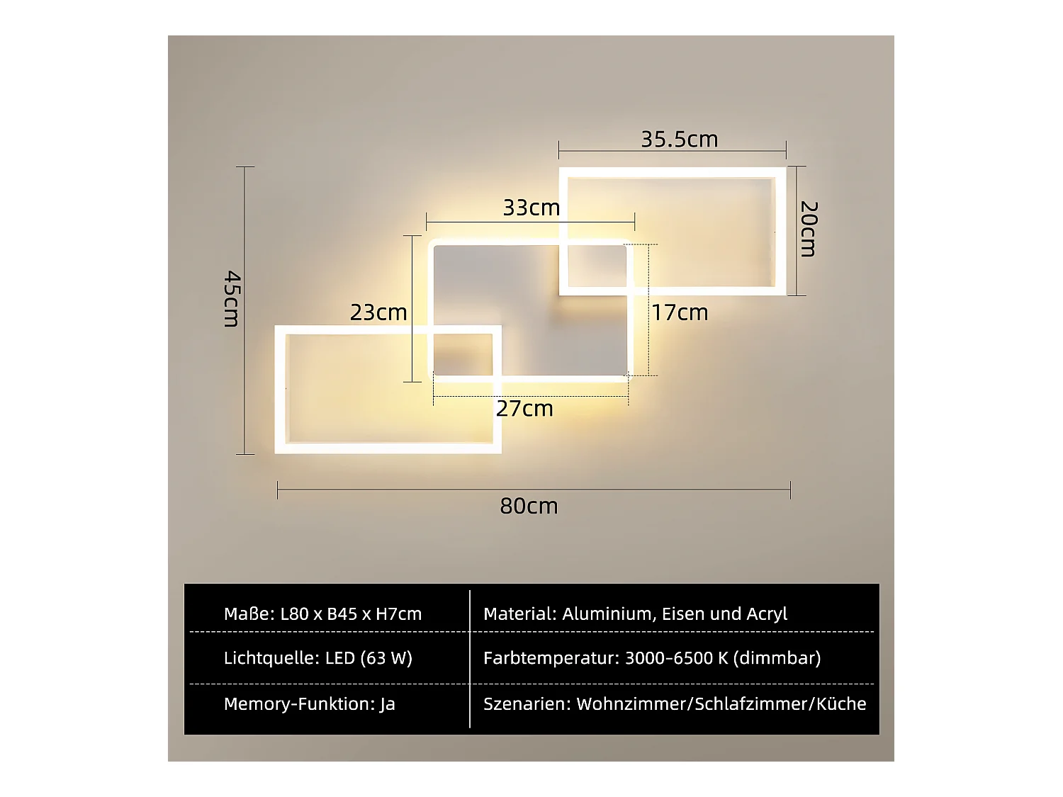 Plafonnier LED NETTLIFE pour salon - Plafonnier à intensité variable avec télécommande 63 W - Grand format - Blanc moderne