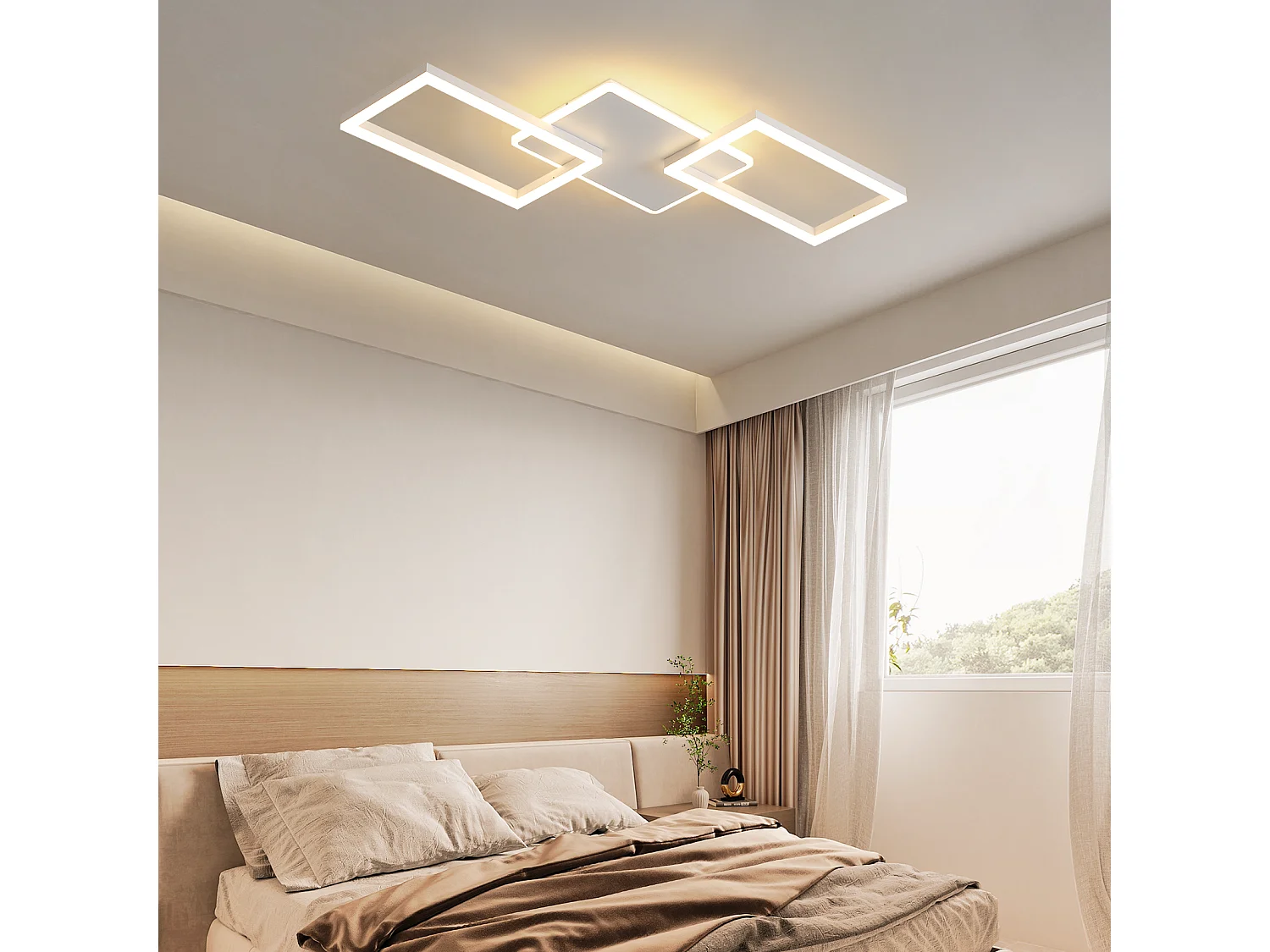 Plafonnier LED NETTLIFE pour salon - Plafonnier à intensité variable avec télécommande 63 W - Grand format - Blanc moderne