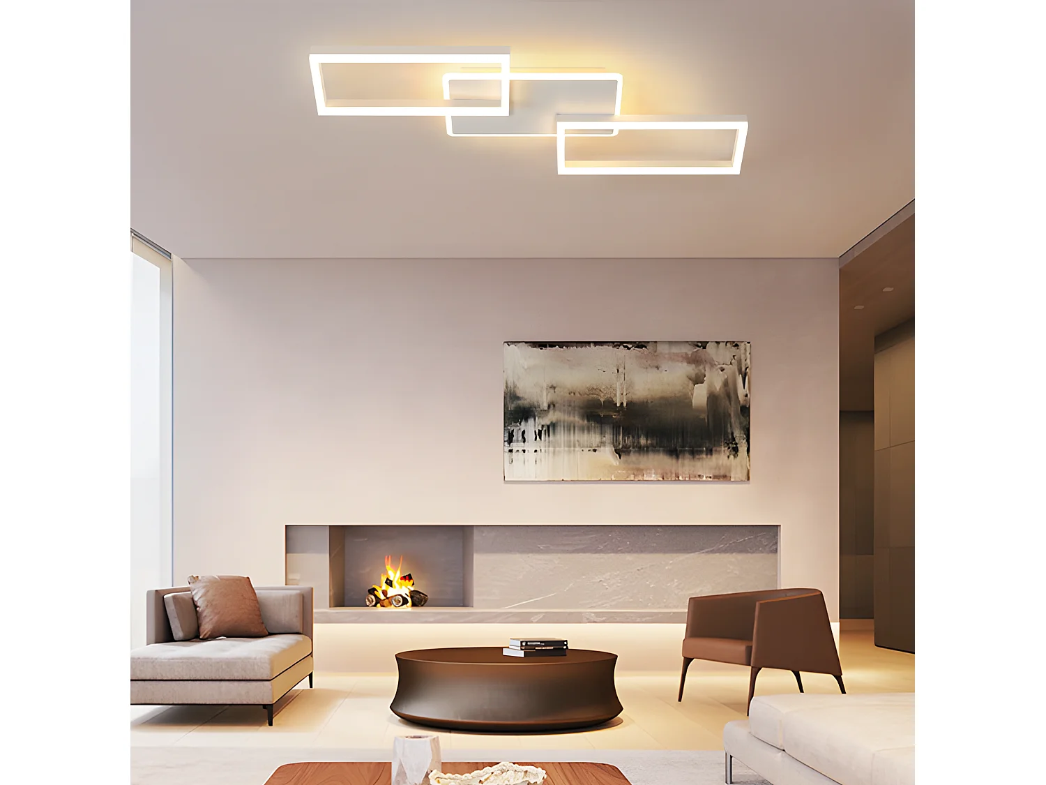 Plafonnier LED NETTLIFE pour salon - Plafonnier à intensité variable avec télécommande 63 W - Grand format - Blanc moderne