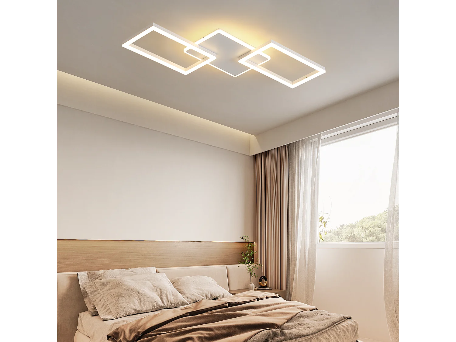 Plafonnier LED NETTLIFE pour salon - Plafonnier à intensité variable avec télécommande 63 W - Grand format - Blanc moderne