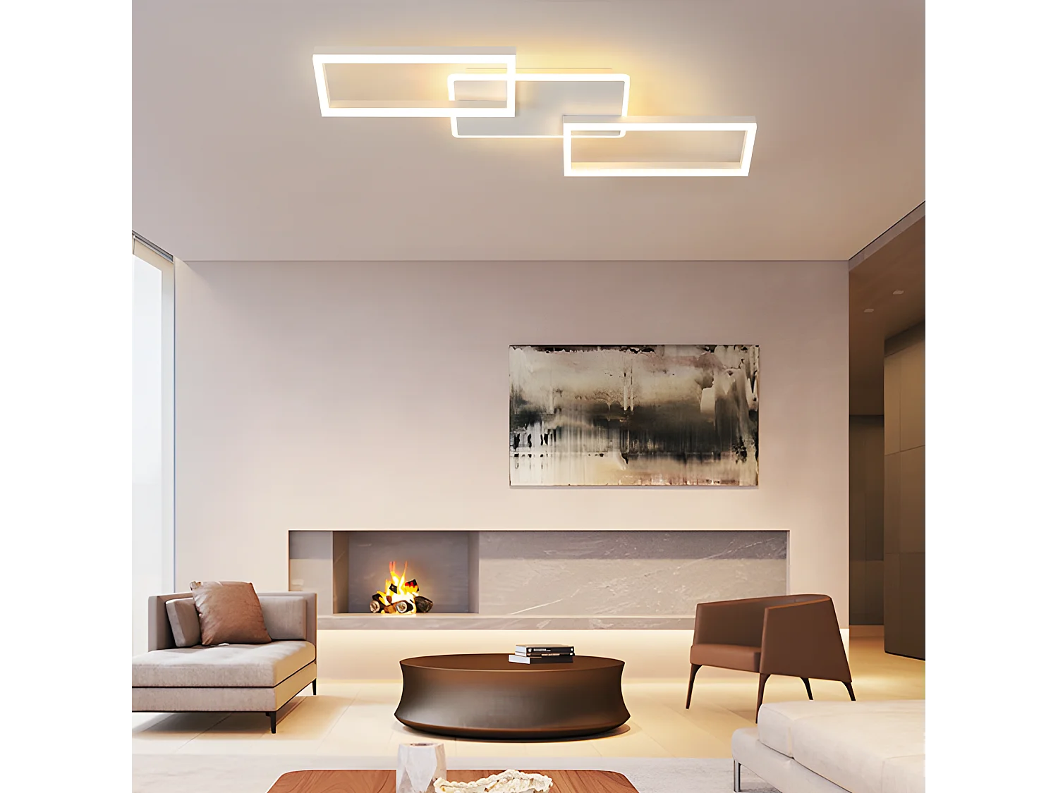 Plafonnier LED NETTLIFE pour salon - Plafonnier à intensité variable avec télécommande 63 W - Grand format - Blanc moderne