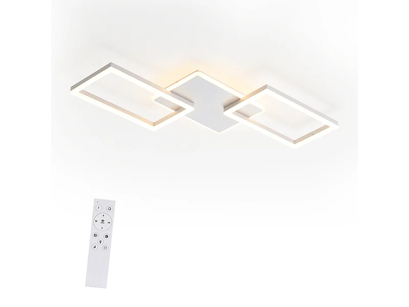 Plafonnier LED NETTLIFE pour salon - Plafonnier à intensité variable avec télécommande 63 W - Grand format - Blanc moderne