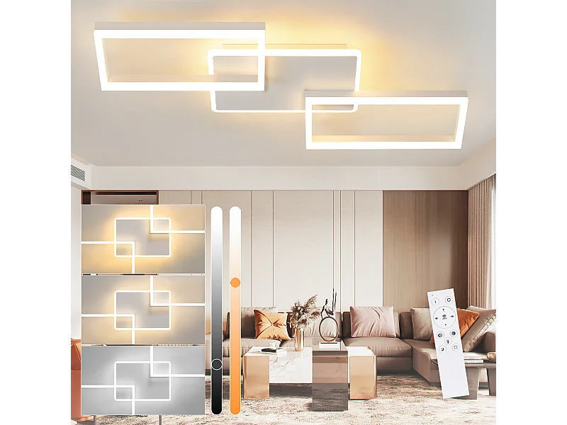 NETTLIFE LED plafondlamp voor woonkamer - dimbare plafondlamp met afstandsbediening 63W - groot - modern wit