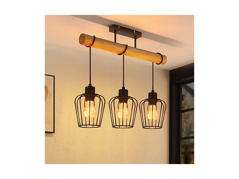 NETTLIFE Lampa sufitowa do salonu w stylu vintage, drewniana, czarna, metalowa, industrialna, do salonu. Żarówka E27 nie jest dołączona.