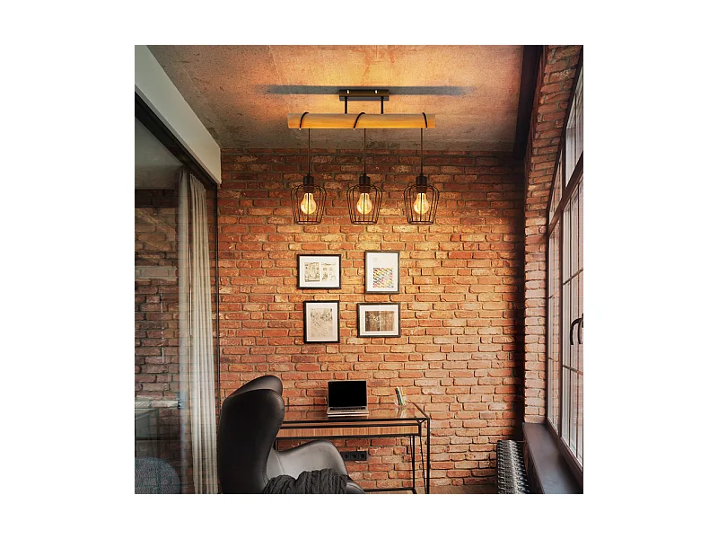 NETTLIFE Lampa sufitowa do salonu w stylu vintage, drewniana, czarna, metalowa, industrialna, do salonu. Żarówka E27 nie jest dołączona.