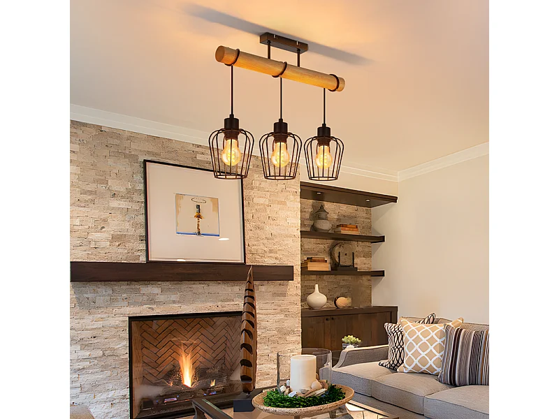 NETTLIFE Lampa sufitowa do salonu w stylu vintage, drewniana, czarna, metalowa, industrialna, do salonu. Żarówka E27 nie jest dołączona.