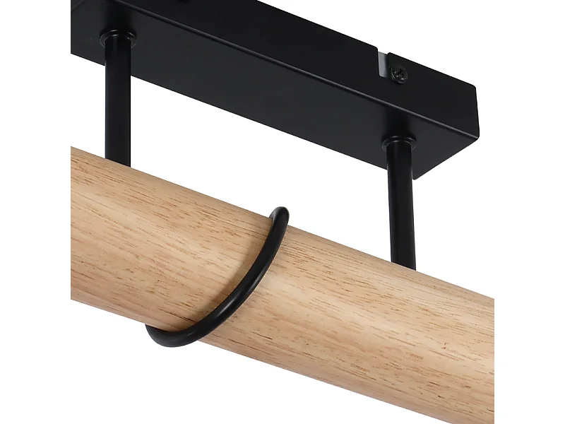 NETTLIFE Lampa sufitowa do salonu w stylu vintage, drewniana, czarna, metalowa, industrialna, do salonu. Żarówka E27 nie jest dołączona.