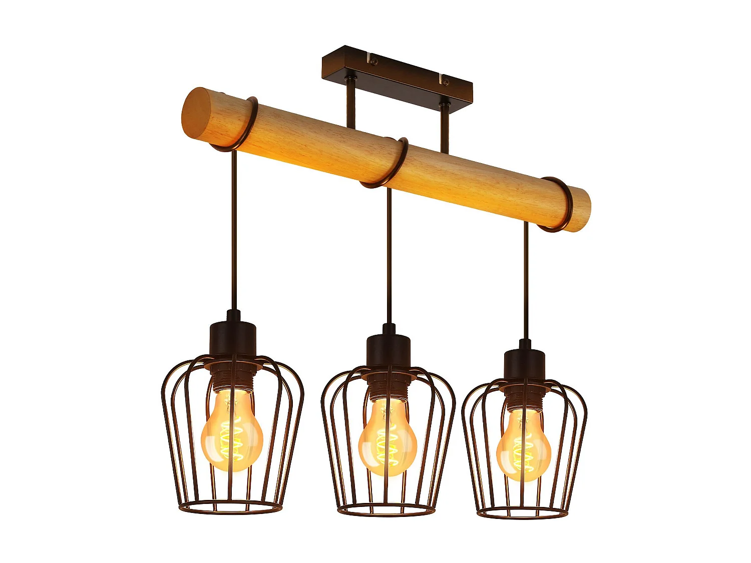 NETTLIFE Lampa sufitowa do salonu w stylu vintage, drewniana, czarna, metalowa, industrialna, do salonu. Żarówka E27 nie jest dołączona.