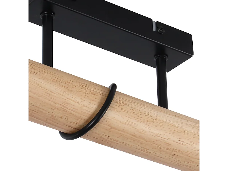 NETTLIFE Lampa sufitowa do salonu w stylu vintage, drewniana, czarna, metalowa, industrialna, do salonu. Żarówka E27 nie jest dołączona.