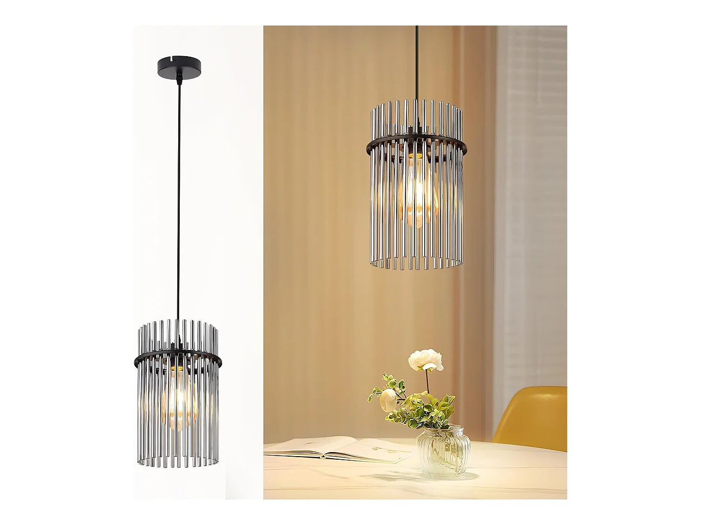 Suspension Nettlife table à manger lampe suspendue 1 flamme - suspension noire E27 lampe de salle à manger verre Ø 16 cm (sans source lumineuse)