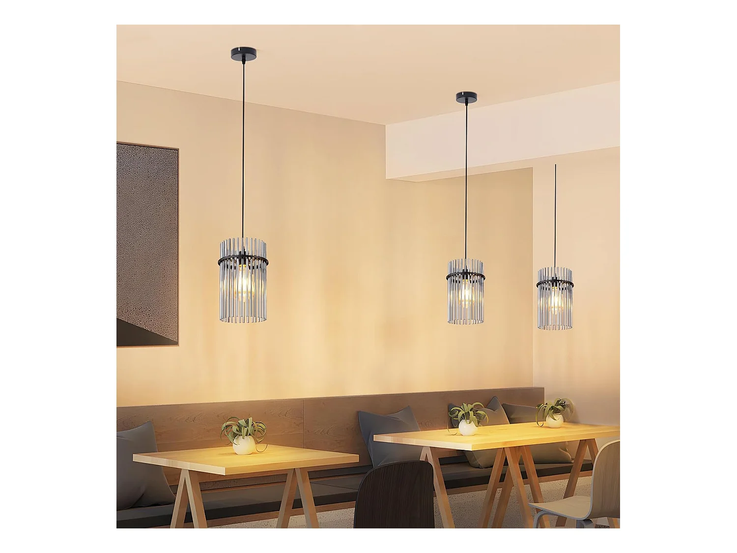 Suspension Nettlife table à manger lampe suspendue 1 flamme - suspension noire E27 lampe de salle à manger verre Ø 16 cm (sans source lumineuse)