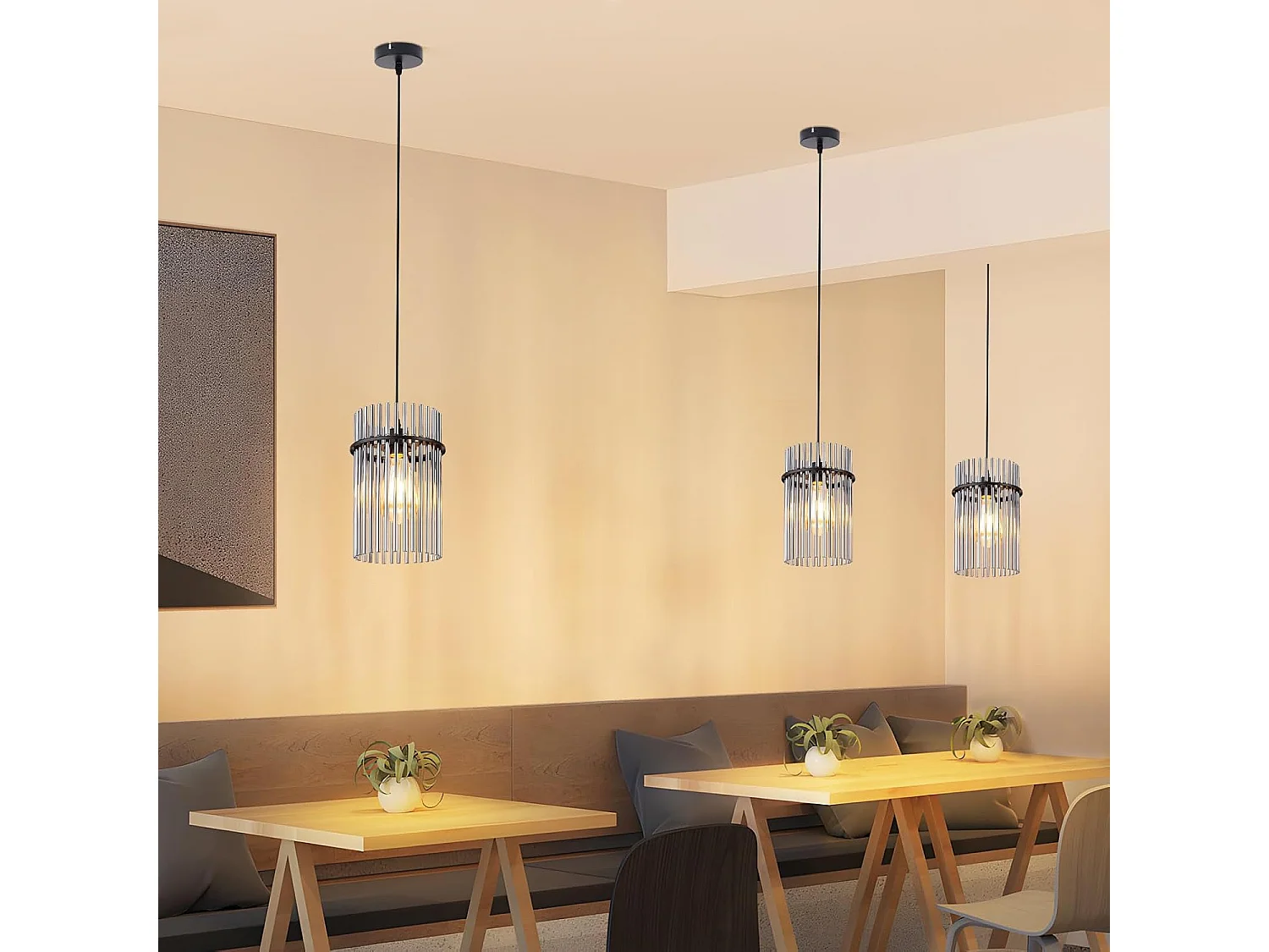 Suspension Nettlife table à manger lampe suspendue 1 flamme - suspension noire E27 lampe de salle à manger verre Ø 16 cm (sans source lumineuse)