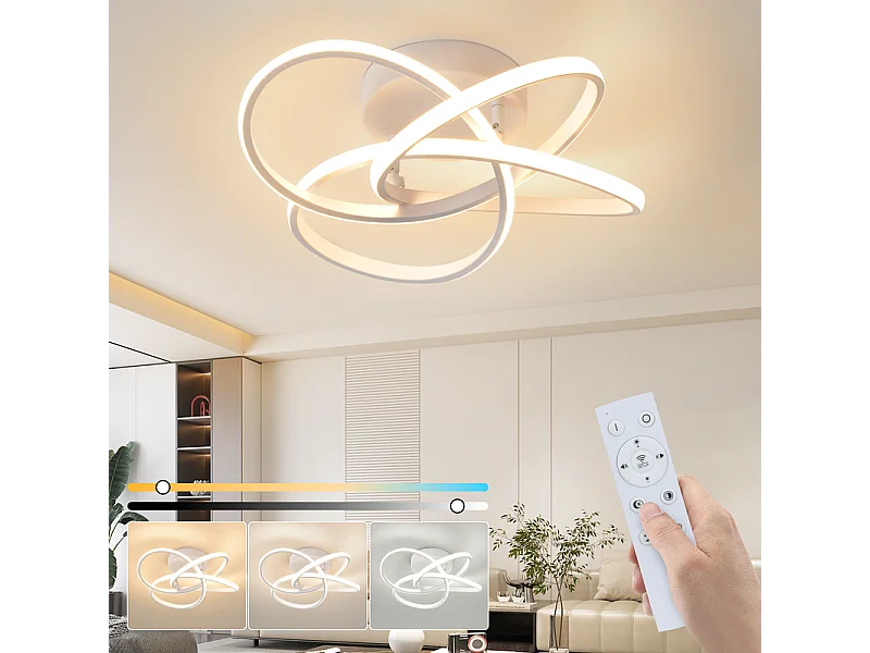 NETTLIFE Plafonnier LED pour chambre à coucher - 28 W, 3 000 K, blanc chaud, lampe de couloir, lampe de cuisine moderne, fleur à quatre feuilles
