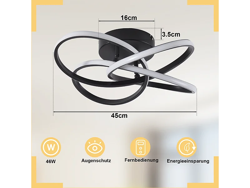 NETTLIFE Plafonnier LED pour chambre à coucher - 28 W, 3 000 K, blanc chaud, lampe de couloir, lampe de cuisine moderne, fleur à quatre feuilles