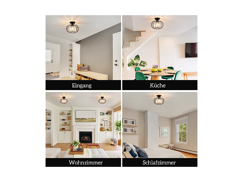 NETTLIFE Plafonnier Plafonnier moderne en cristal : Lampe de couloir noire E27 Lampe de cuisine vintage avec cadre en métal à l'intérieur