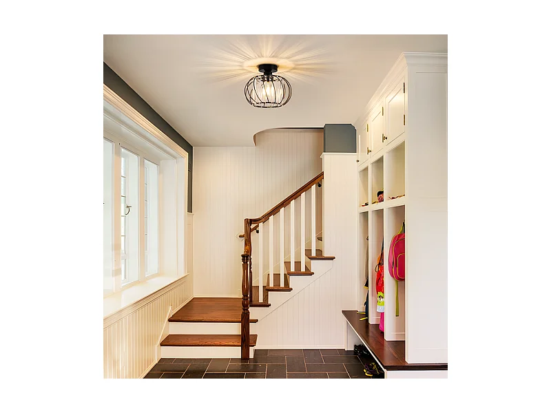 NETTLIFE Plafonnier Plafonnier moderne en cristal : Lampe de couloir noire E27 Lampe de cuisine vintage avec cadre en métal à l'intérieur