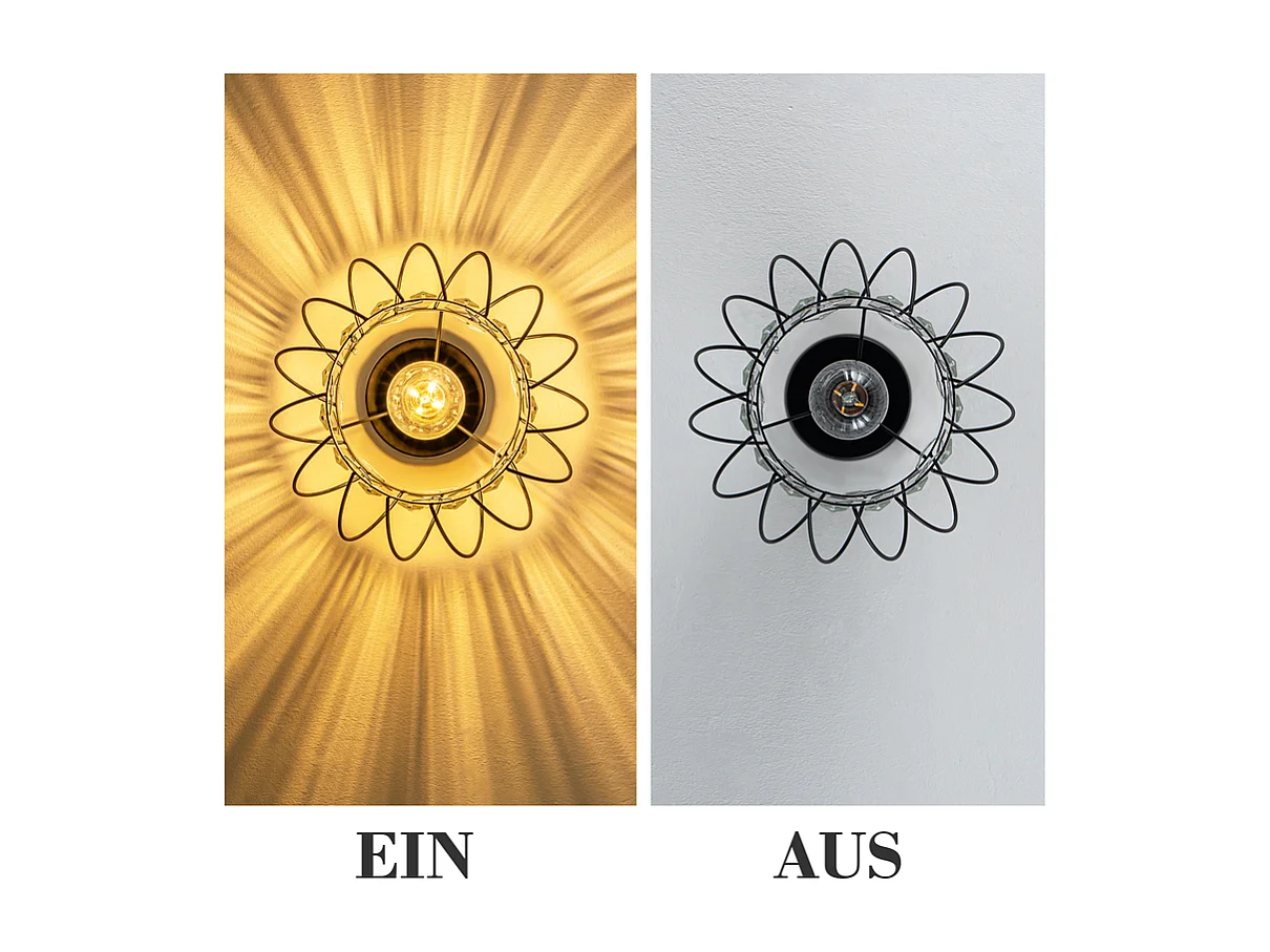 NETTLIFE Plafonnier Plafonnier moderne en cristal : Lampe de couloir noire E27 Lampe de cuisine vintage avec cadre en métal à l'intérieur