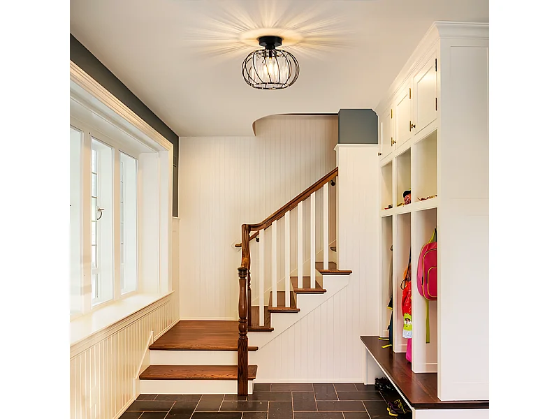 NETTLIFE Plafonnier Plafonnier moderne en cristal : Lampe de couloir noire E27 Lampe de cuisine vintage avec cadre en métal à l'intérieur