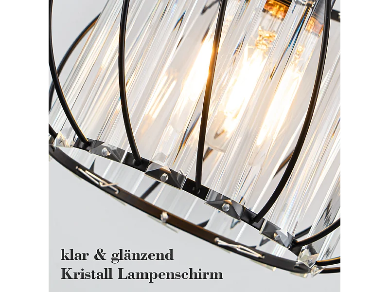 NETTLIFE Plafonnier Plafonnier moderne en cristal : Lampe de couloir noire E27 Lampe de cuisine vintage avec cadre en métal à l'intérieur
