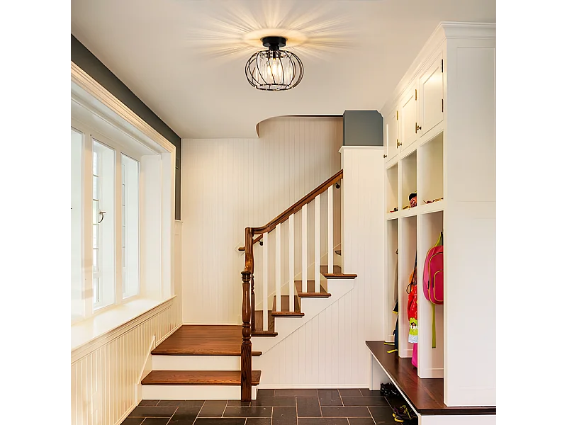 NETTLIFE Plafonnier Plafonnier moderne en cristal : Lampe de couloir noire E27 Lampe de cuisine vintage avec cadre en métal à l'intérieur