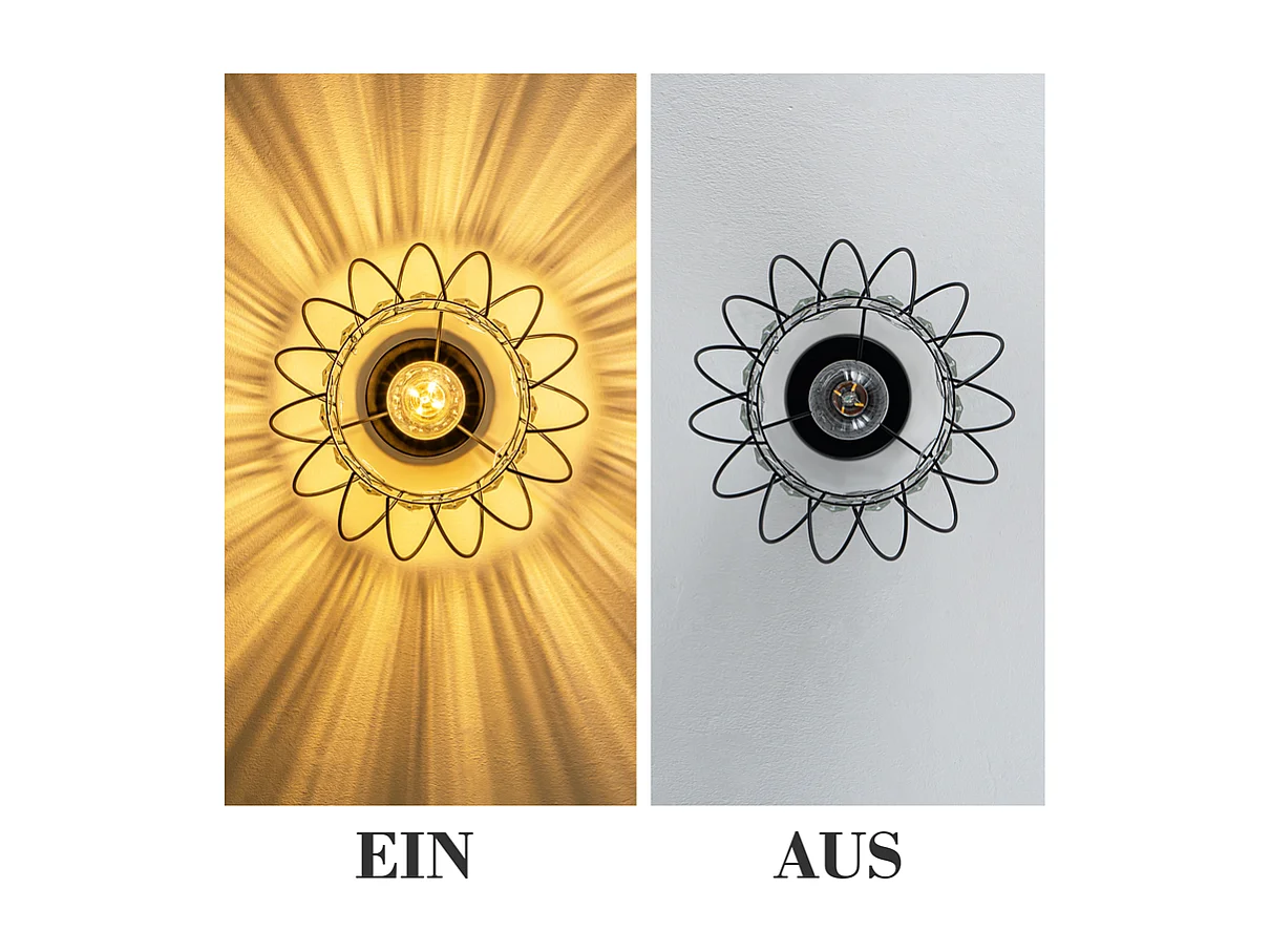 NETTLIFE Plafonnier Plafonnier moderne en cristal : Lampe de couloir noire E27 Lampe de cuisine vintage avec cadre en métal à l'intérieur