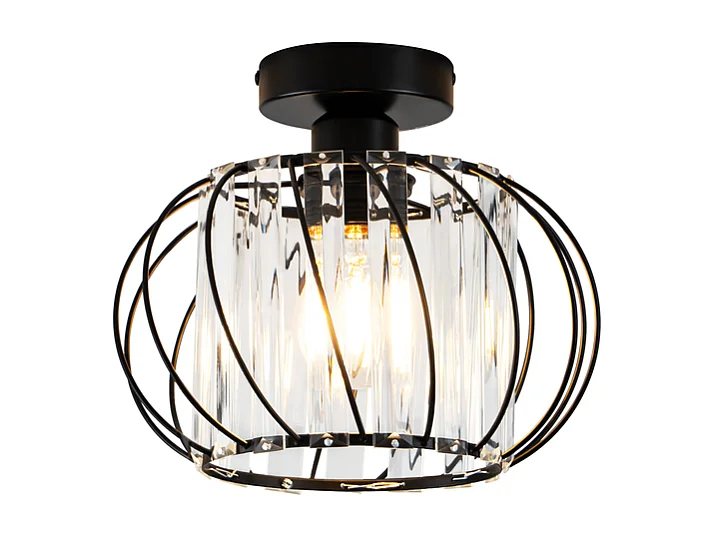 NETTLIFE Plafonnier Plafonnier moderne en cristal : Lampe de couloir noire E27 Lampe de cuisine vintage avec cadre en métal à l'intérieur