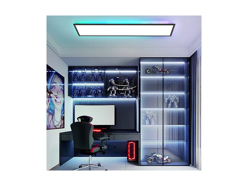 Panneau LED NETTLIFE 100 x 25 cm, intensité variable, rétroéclairage RVB, couleur changeante, plafonnier plat avec télécommande noire 24 W