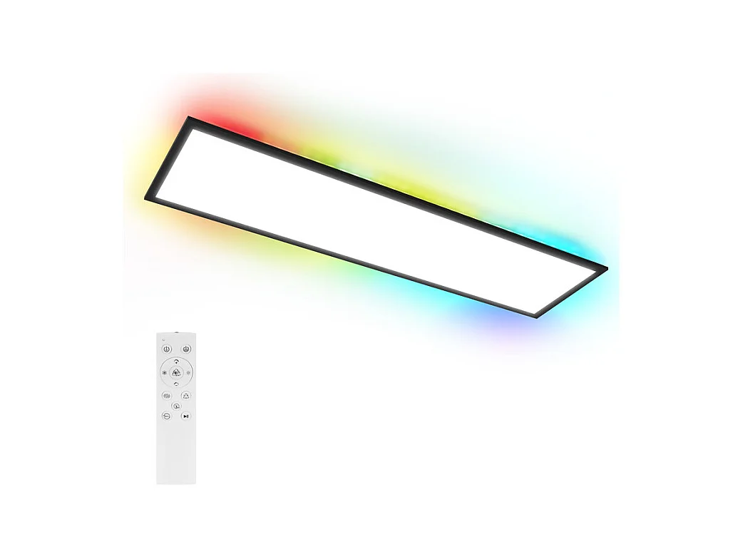 Panneau LED NETTLIFE 100 x 25 cm, intensité variable, rétroéclairage RVB, couleur changeante, plafonnier plat avec télécommande noire 24 W