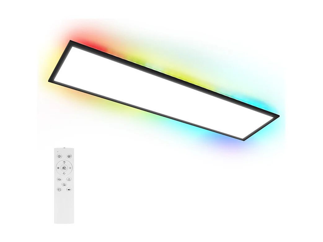 Panneau LED NETTLIFE 100 x 25 cm, intensité variable, rétroéclairage RVB, couleur changeante, plafonnier plat avec télécommande noire 24 W
