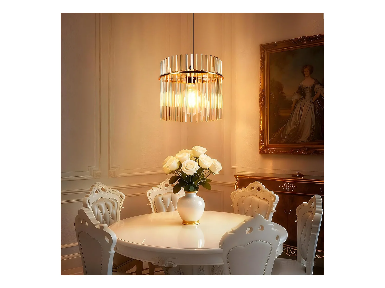 Nettlife Suspension Luminaire Dorée Rétro, Lampe Pendante en Verre avec Douille E27, 1-flamme, Ø 30 cm, pour Salle à Manger, Bar, Salon (sans ampoule)