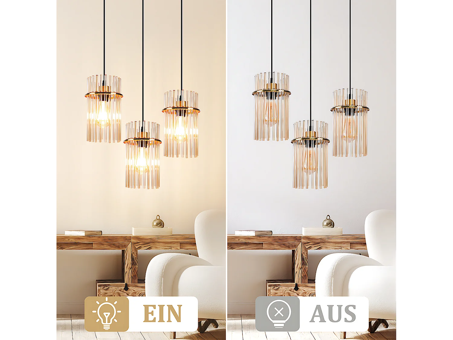 Lampa wisząca Nettlife z trzema źródłami światła do jadalni – okrągła szklana lampa wisząca z gniazdem E27, 16 cm (żarówki nie są dołączone)