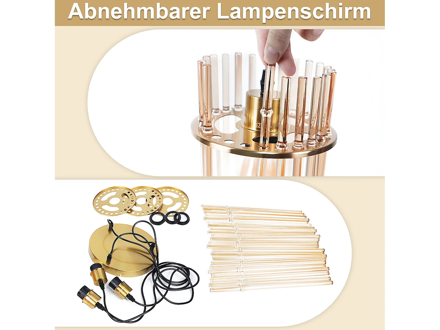Nettlife 3-lichts hanglamp voor de eettafel – Ronde hanglamp van goudkleurig glas met E27-fitting, 16 cm (lamp niet inbegrepen)