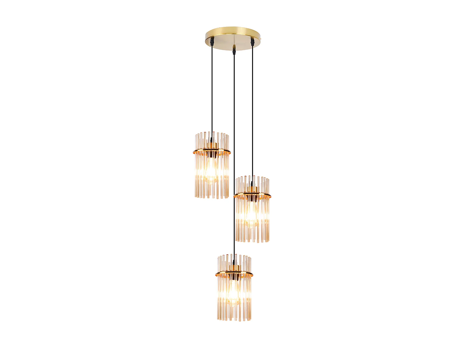 Nettlife 3-lichts hanglamp voor de eettafel – Ronde hanglamp van goudkleurig glas met E27-fitting, 16 cm (lamp niet inbegrepen)