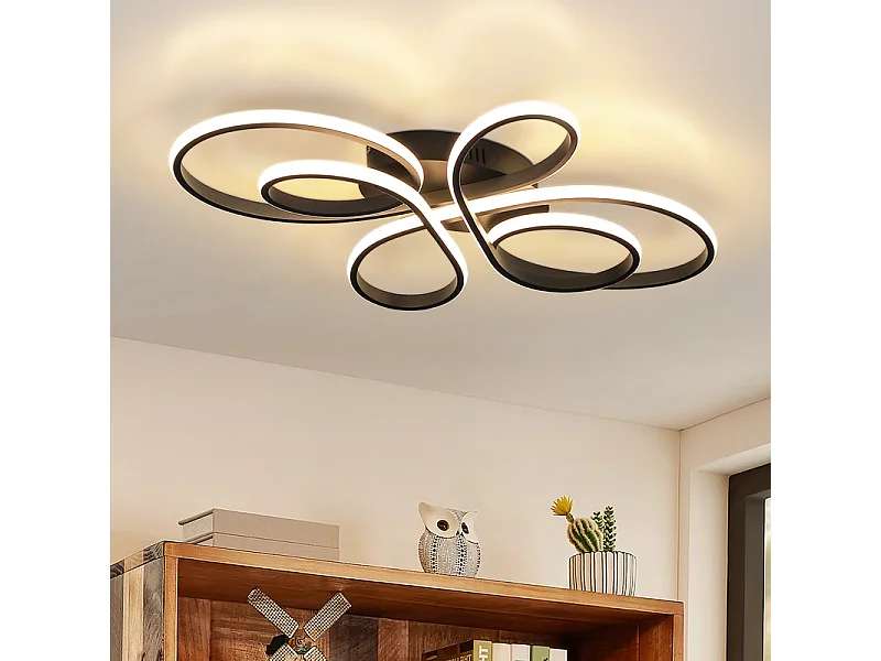 NETTLIFE Plafonnier chambre LED plafonnier salon : 30W lampe de salon noir 40cm 3000K