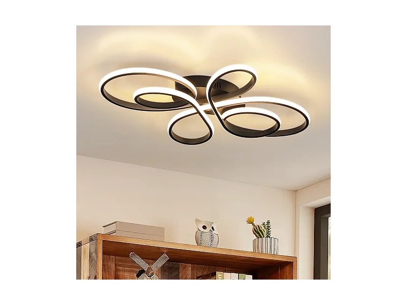 NETTLIFE Plafonnier chambre LED plafonnier salon : 30W lampe de salon noir 40cm 3000K