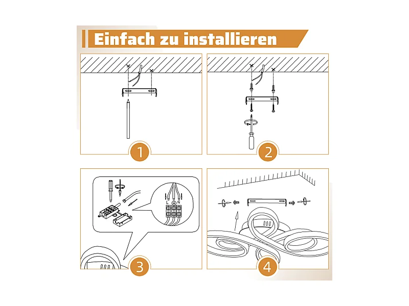 NETTLIFE Plafonnier chambre LED plafonnier salon : 30W lampe de salon noir 40cm 3000K