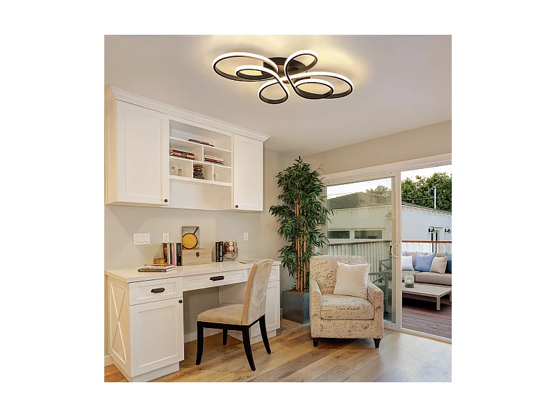 NETTLIFE Plafonnier chambre LED plafonnier salon : 30W lampe de salon noir 40cm 3000K