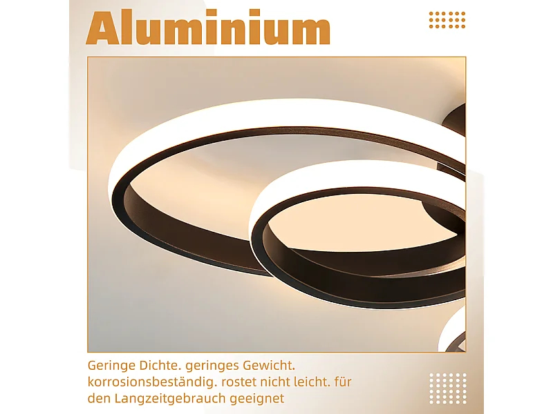 NETTLIFE Plafonnier chambre LED plafonnier salon : 30W lampe de salon noir 40cm 3000K