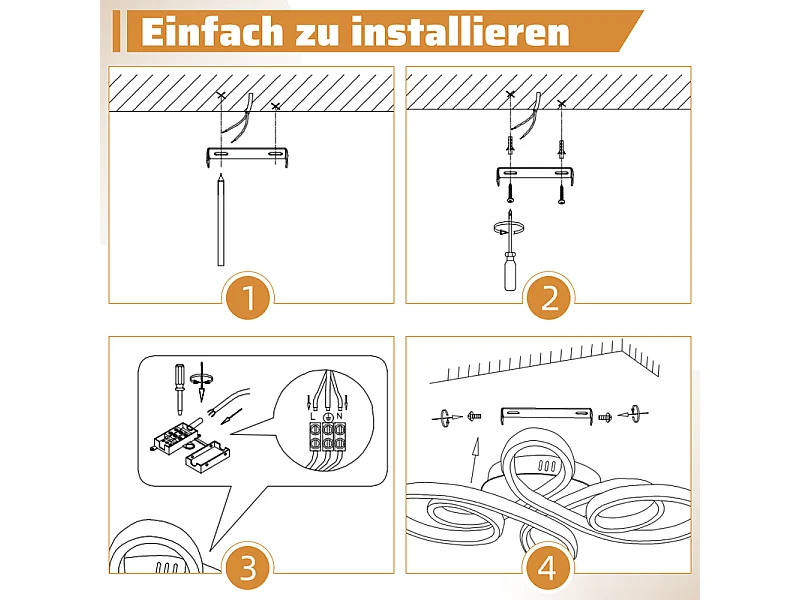 NETTLIFE Plafonnier chambre LED plafonnier salon : 30W lampe de salon noir 40cm 3000K