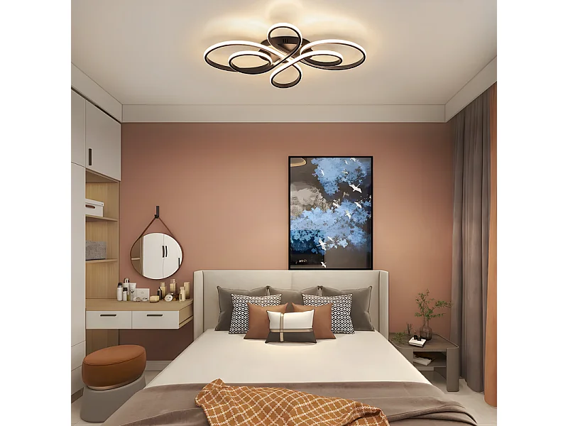 NETTLIFE Plafonnier chambre LED plafonnier salon : 30W lampe de salon noir 40cm 3000K