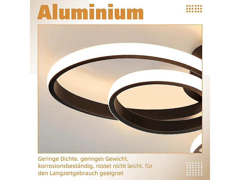 NETTLIFE Plafonnier chambre LED plafonnier salon : 30W lampe de salon noir 40cm 3000K