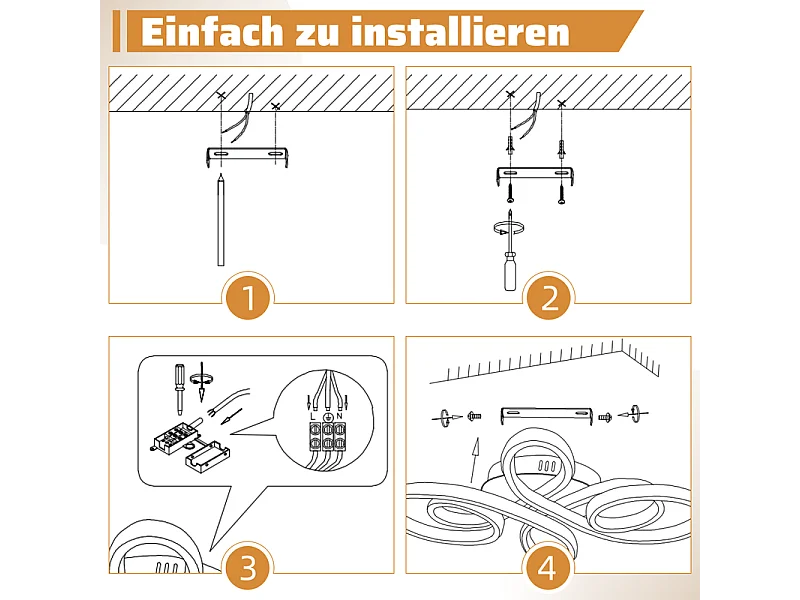 NETTLIFE Plafonnier chambre LED plafonnier salon : 30W lampe de salon noir 40cm 3000K