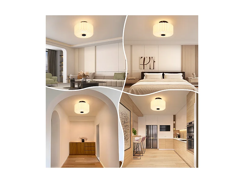 NETTLIFE Lampa sufitowa do salonu, lampa sufitowa w stylu vintage - biała lampa kuchenna, abażur papierowy, wzór industrialny G9