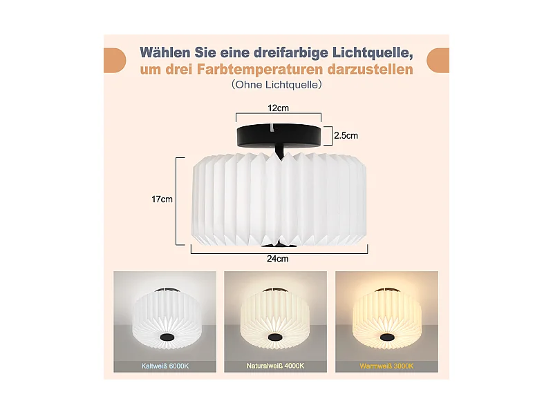 NETTLIFE Lampa sufitowa do salonu, lampa sufitowa w stylu vintage - biała lampa kuchenna, abażur papierowy, wzór industrialny G9