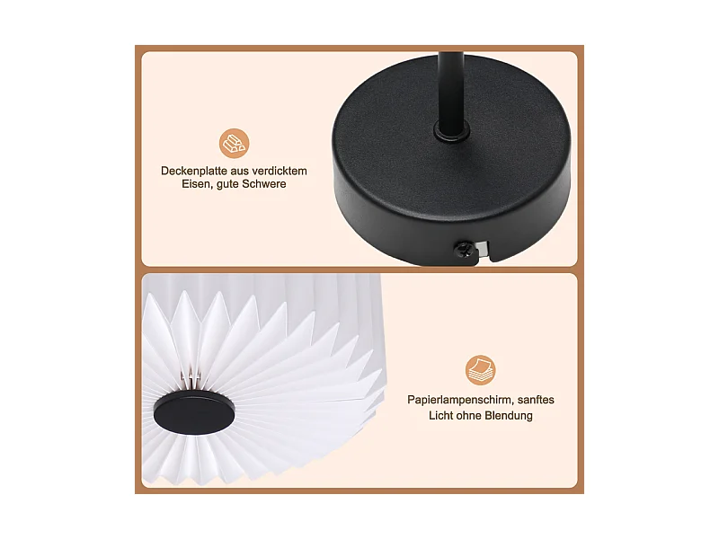 NETTLIFE Lampa sufitowa do salonu, lampa sufitowa w stylu vintage - biała lampa kuchenna, abażur papierowy, wzór industrialny G9