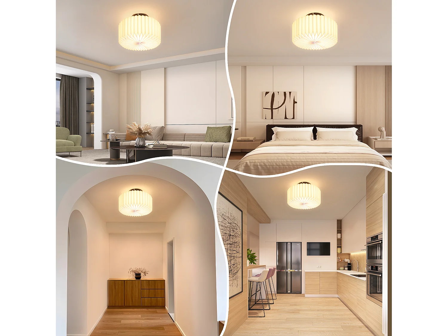 NETTLIFE Lampa sufitowa do salonu, lampa sufitowa w stylu vintage - biała lampa kuchenna, abażur papierowy, wzór industrialny G9