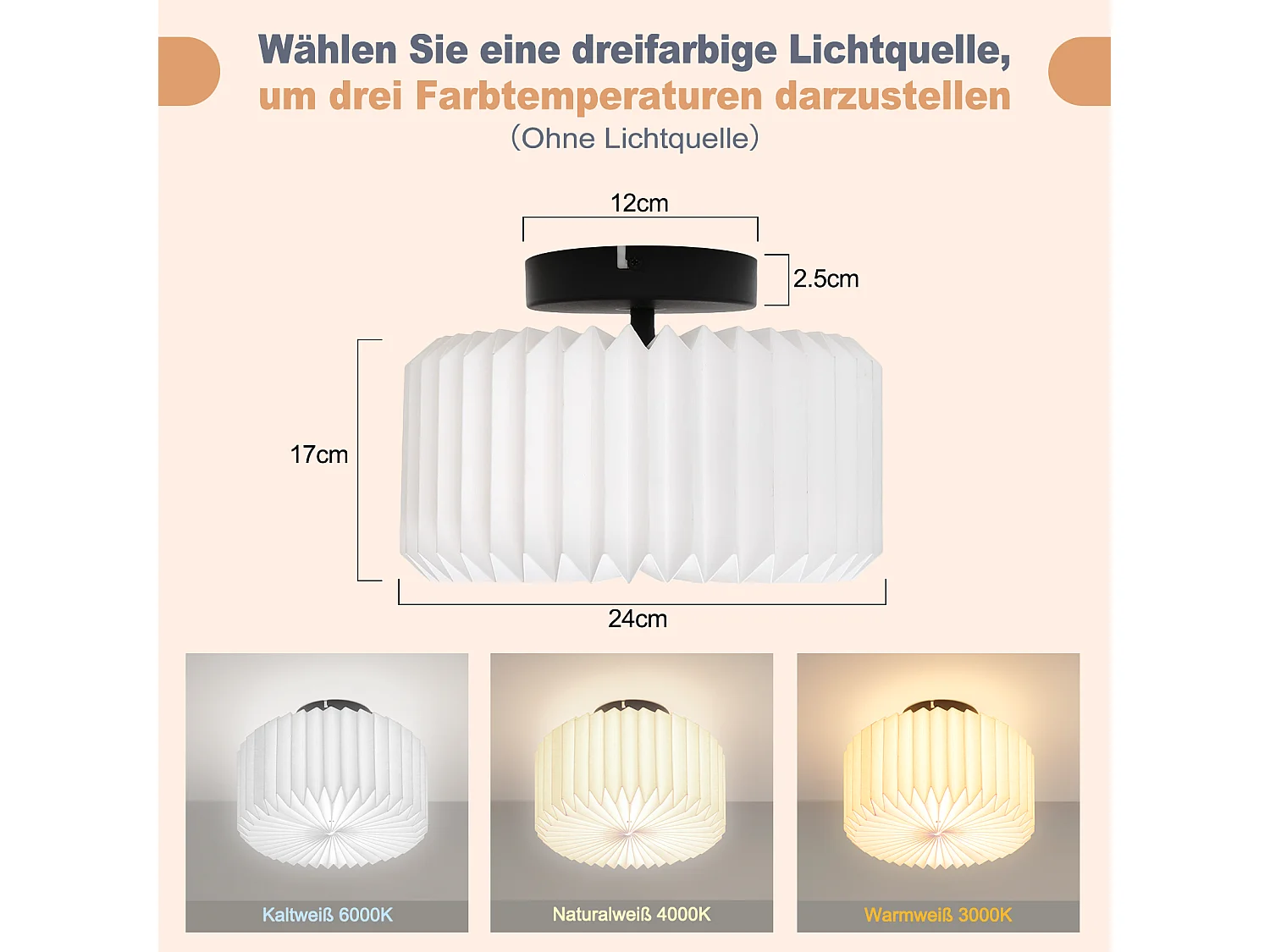 NETTLIFE Lampa sufitowa do salonu, lampa sufitowa w stylu vintage - biała lampa kuchenna, abażur papierowy, wzór industrialny G9