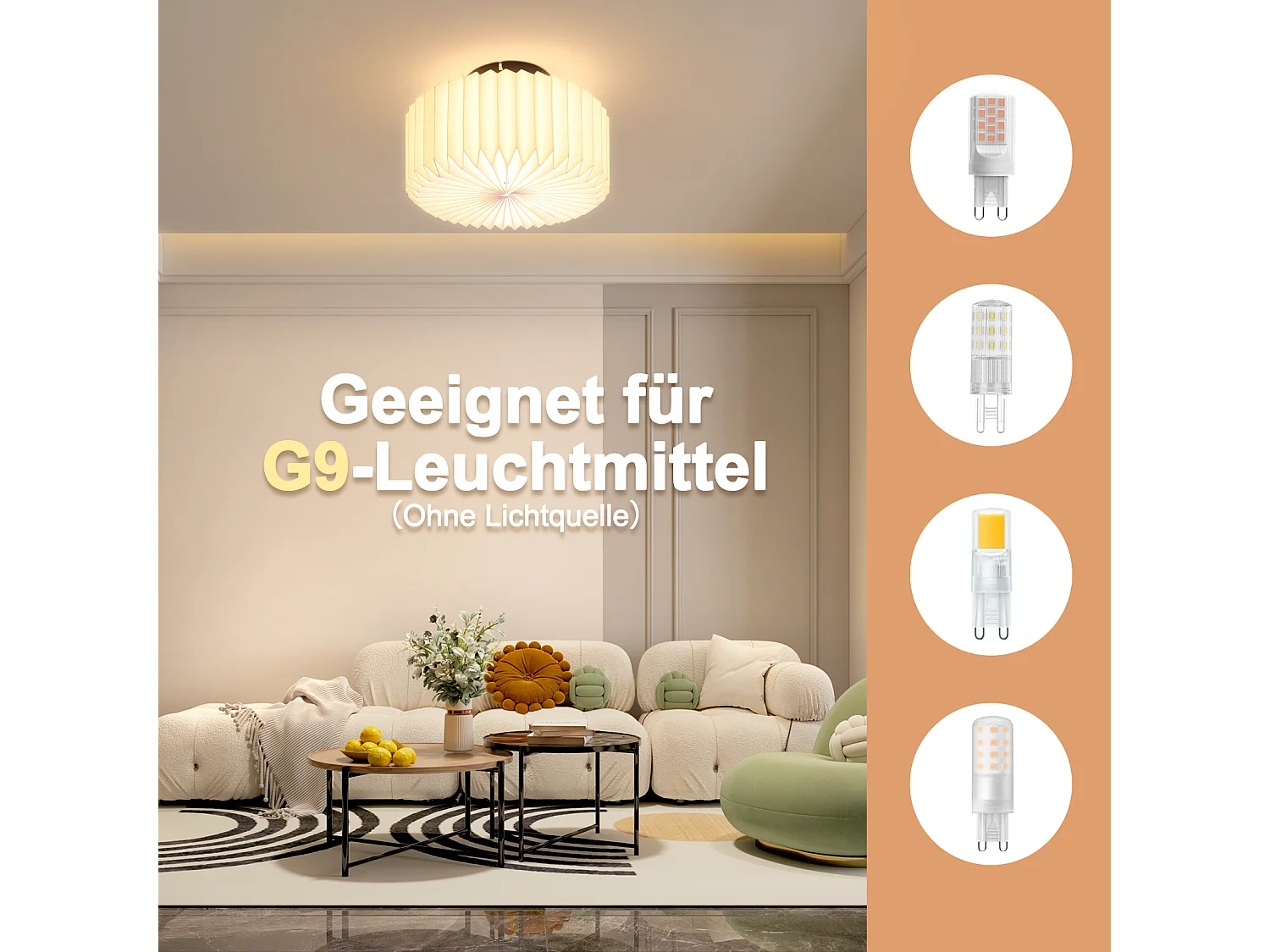 NETTLIFE Deckenleuchte Wohnzimmer Vintage Deckenlampe - Weiße Küchenlampe Papierlampenschirm Industriedesign G9