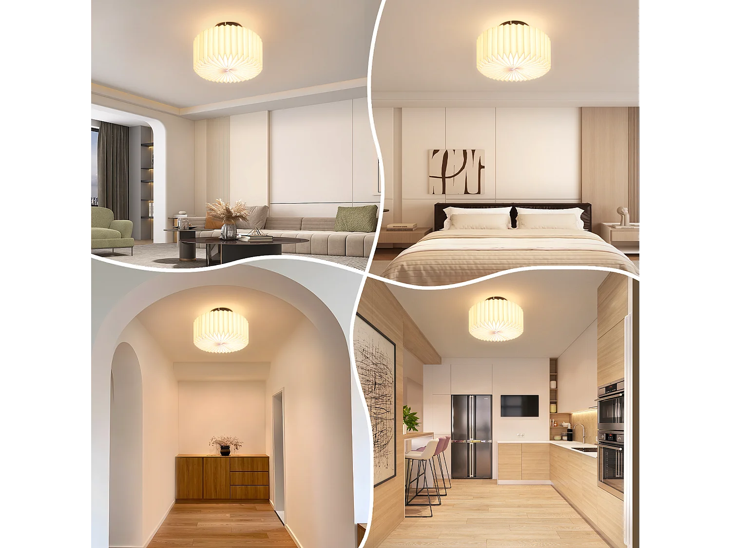 NETTLIFE Deckenleuchte Wohnzimmer Vintage Deckenlampe - Weiße Küchenlampe Papierlampenschirm Industriedesign G9