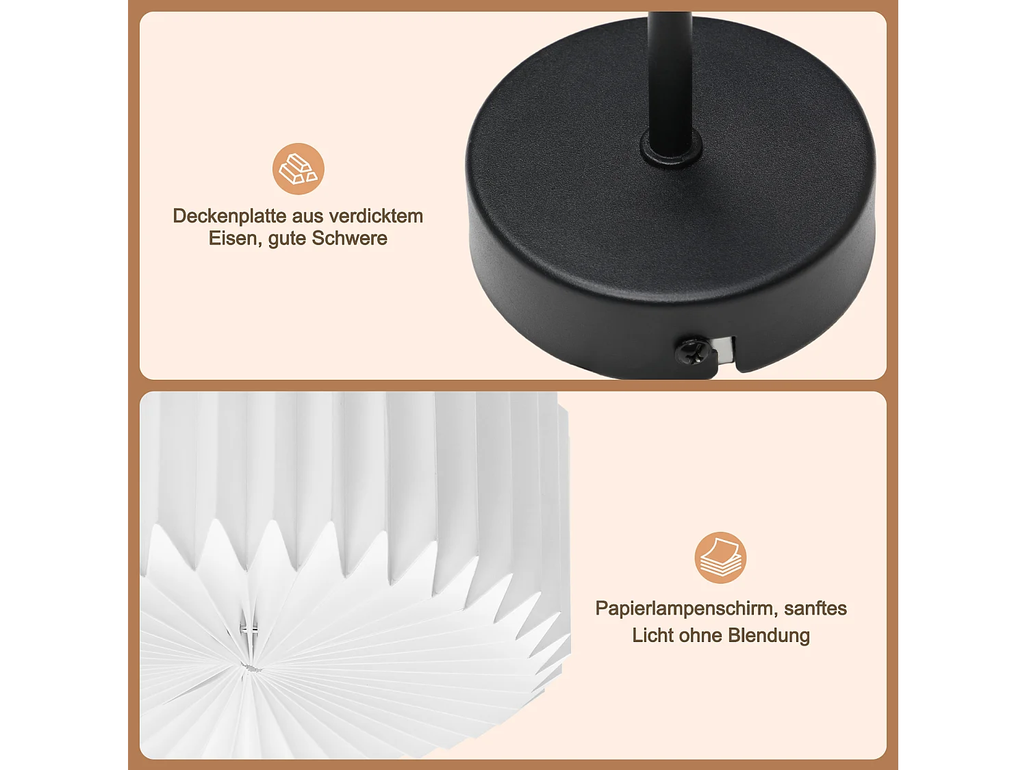 NETTLIFE Deckenleuchte Wohnzimmer Vintage Deckenlampe - Weiße Küchenlampe Papierlampenschirm Industriedesign G9